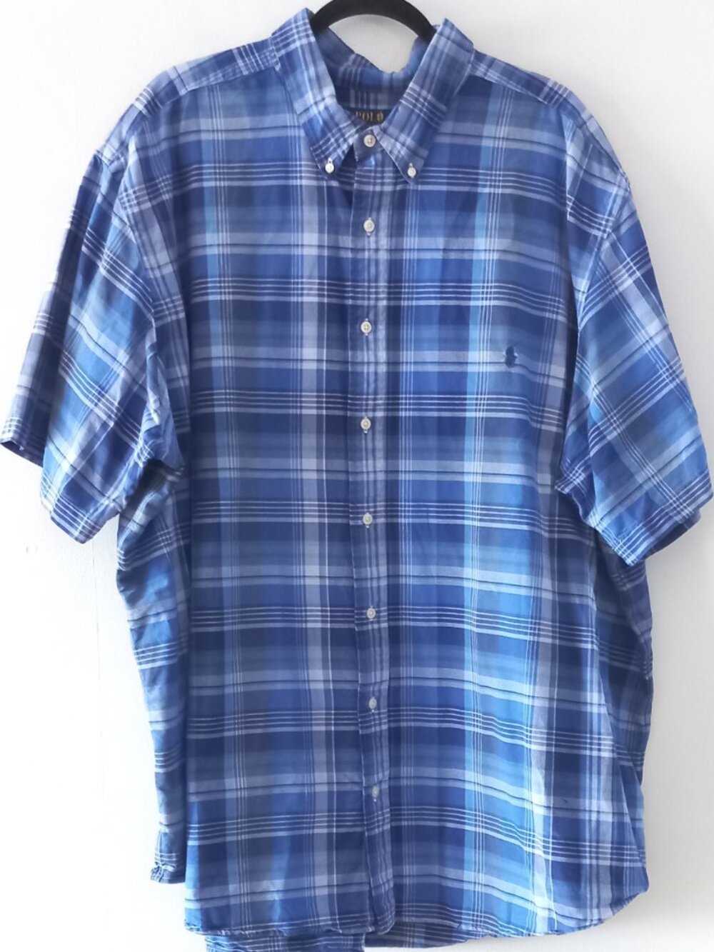 POLO RALPH LAUREN blue plaid short sleeve button up shirt